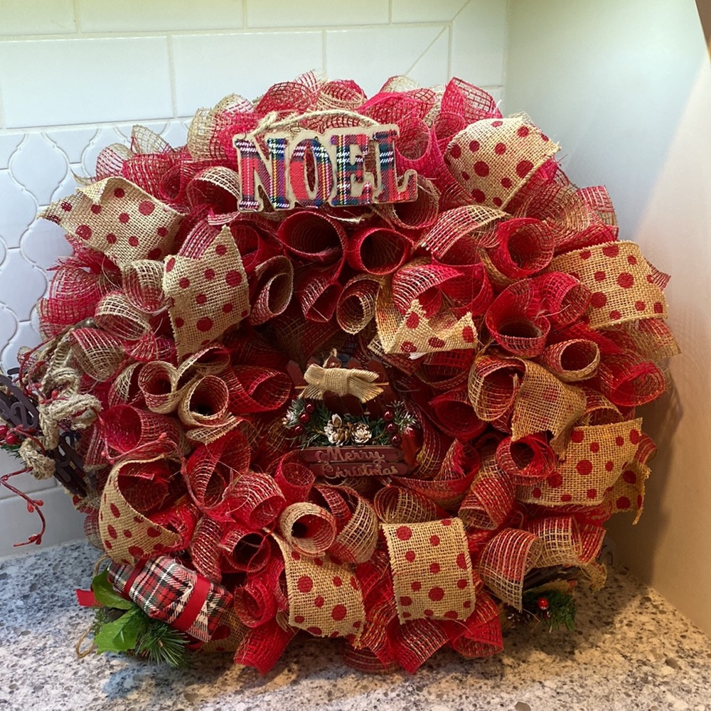 Christmas Deco Mesh Door Wreath Handmade large size Noel decor ribbon